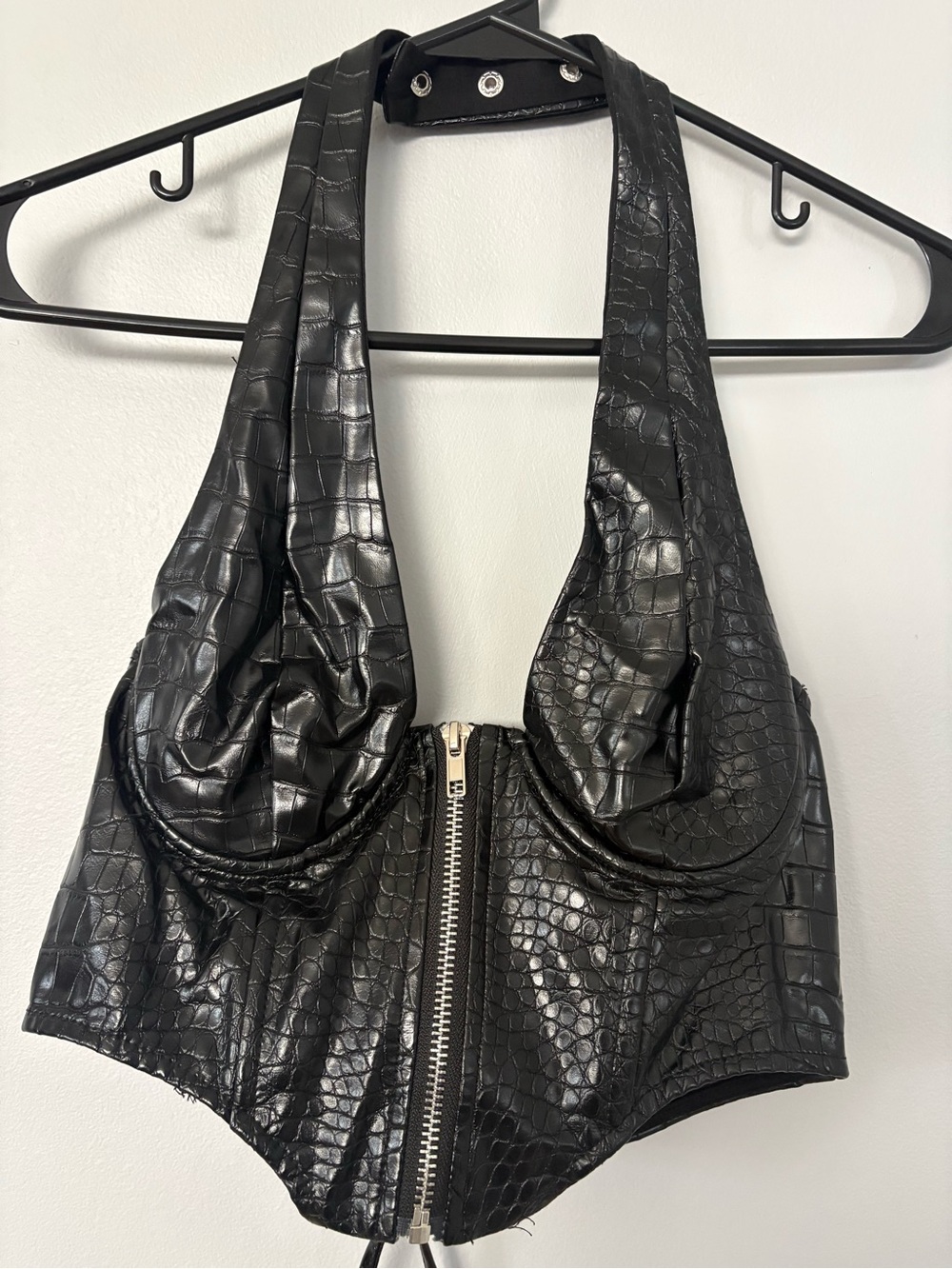 Edikted Lana Faux Croc Leather Halter Corset Zip Front